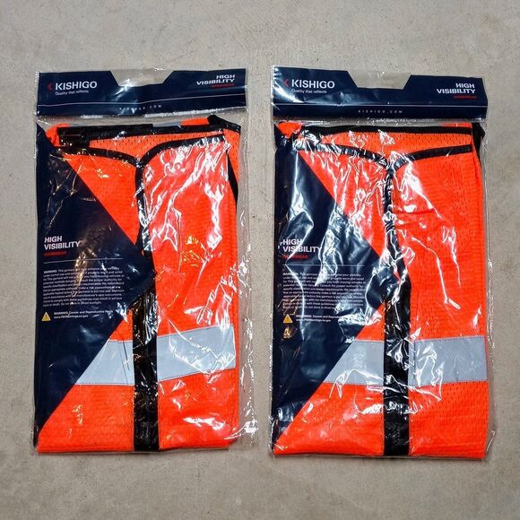 Lot of 2 Safety Vest Size 5XL Kishigo 1538 Orange High Visibility Workwear - Picture 4 of 5